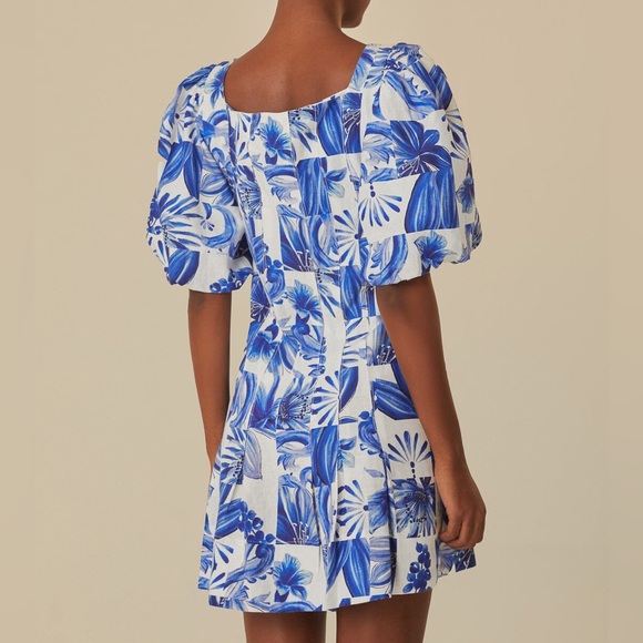 NWT Farm Rio Off-White Garden Tiles Plaid Mini Dress in Blue White Size M - Picture 2 of 14